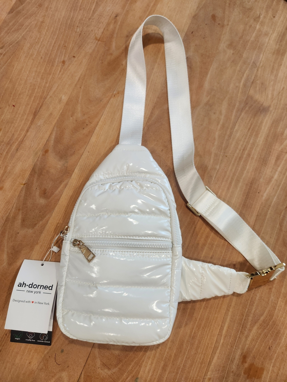 ah-dorned New York White Quilted Patent Crossbody Sling Bag